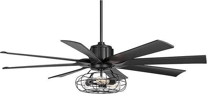 Possini Euro Design 60" Defender Modern Industrial Indoor Ceiling Fan with LED Light Remote Control Matte Black Metal Cage for Living Kitchen House Bedroom Family Dining Home Office Kids Room
