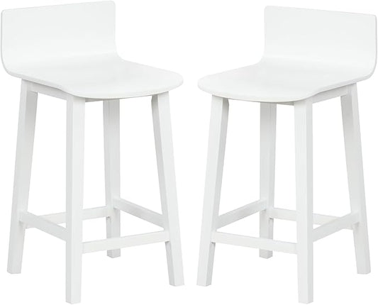 COSTWAY Solid Wood Bar Stools Set of 2, 24.5-inch Counter Height Chairs with Low Back and Footrest, Farmhouse Wooden Armless barstools for Kitchen Island, Dining Room, Cafe, Breakfast, White