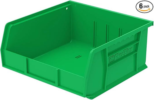 Akro-Mils 30235 AkroBins Plastic Storage Bins, Space-Saving Stackable Bins for Garage, Pantry, Craft Organization, 11" x 11" x 5", Green, 6-Pack