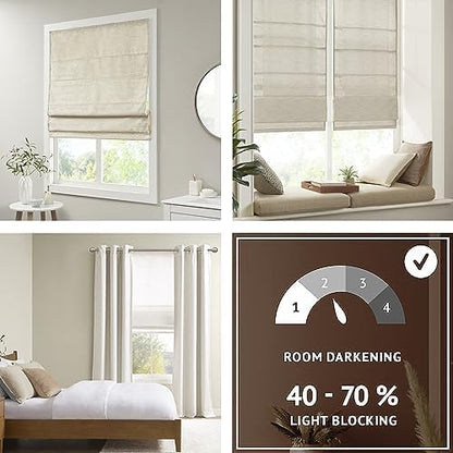 Madison Park Cordless Roman Shades Faux Silk Shade with Sheen 1-Panel Privacy, Room Darkening, Energy Efficient, Thermal Insulated Window Blind for Bedroom, Living Room Décor, 31"W x 64"H Como, Ivory