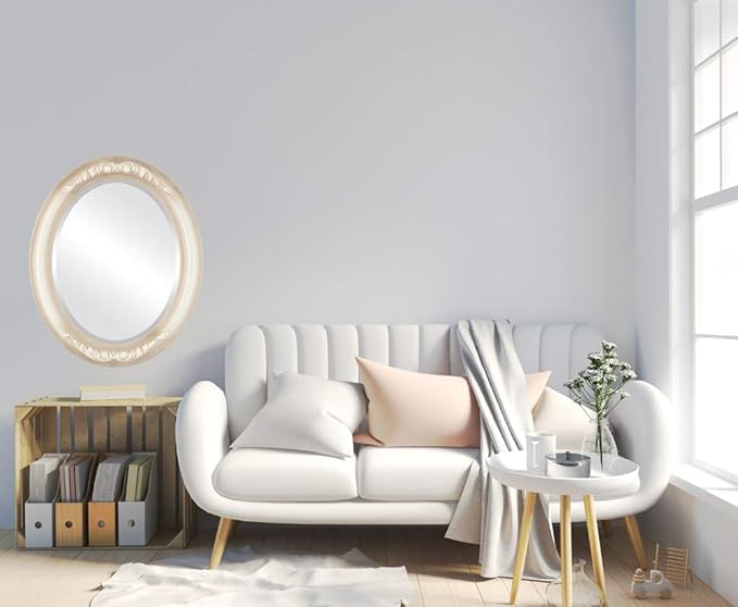 OVALCREST Oval Beveled Wall Mirror for Home Decor - Florence Style - Taupe - 40" x 28"