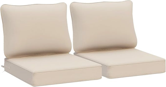 AAAAAcessories Outdoor Deep Seat Cushions, Waterproof, Fade-Resistant Patio Furniture Replacement Cushions, 24" x 24" x 5", Set of 2, Sandstone Beige