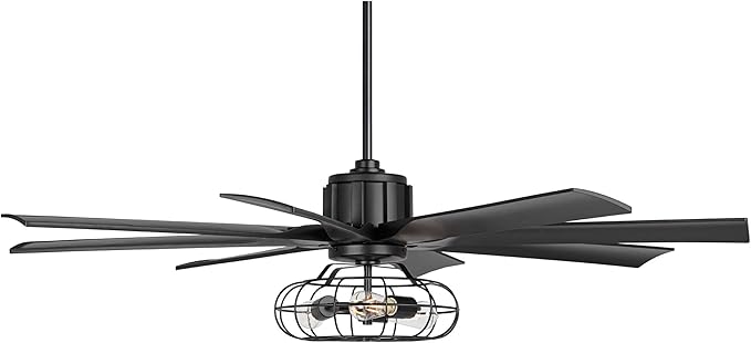 Possini Euro Design 60" Defender Modern Industrial Indoor Ceiling Fan with LED Light Remote Control Matte Black Metal Cage for Living Kitchen House Bedroom Family Dining Home Office Kids Room