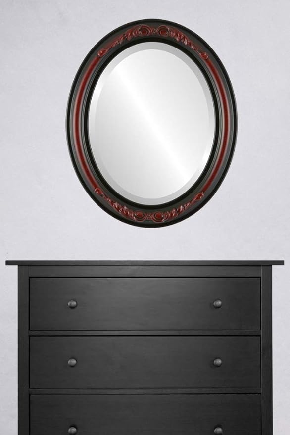 OVALCREST Oval Beveled Wall Mirror for Home Decor - Florence Style - Vintage Cherry - 28" x 22"