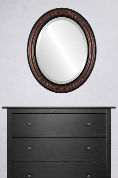 OVALCREST Oval Beveled Wall Mirror for Home Decor - Florence Style - Vintage Cherry - 28" x 22"