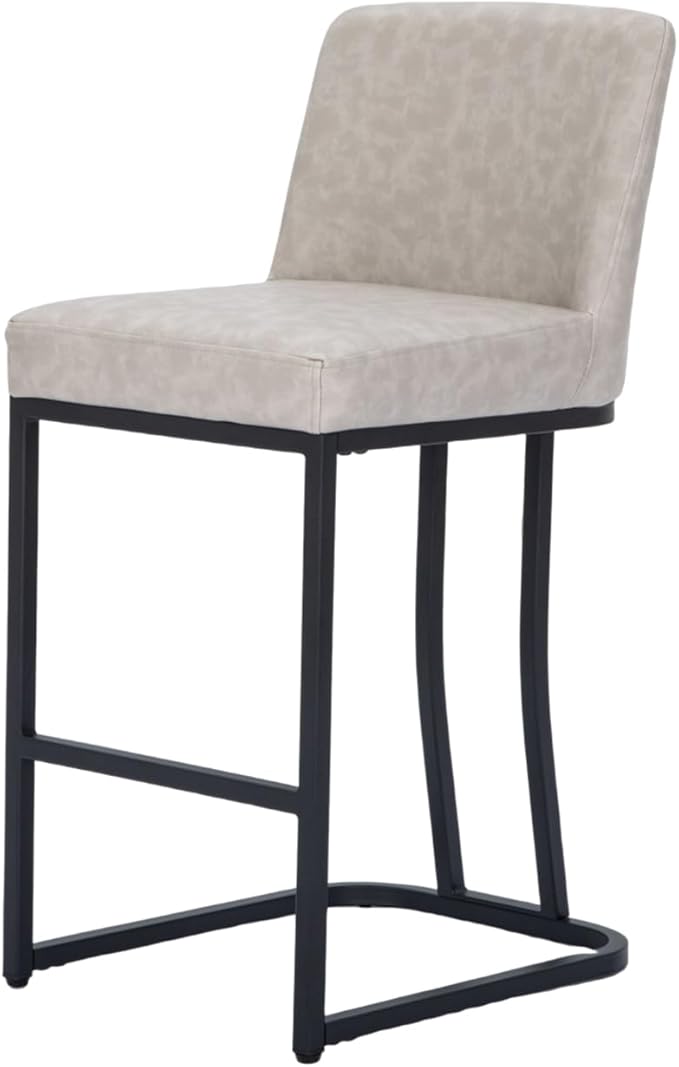 MAISON ARTS Counter Height Bar Stools with Back Set of 4 for Kitchen Counter, 24 Inch Modern Upholstered Faux Leather Barstools Farmhouse Bar Chairs Luxury Island Stools Support 330LBS, Light Grey