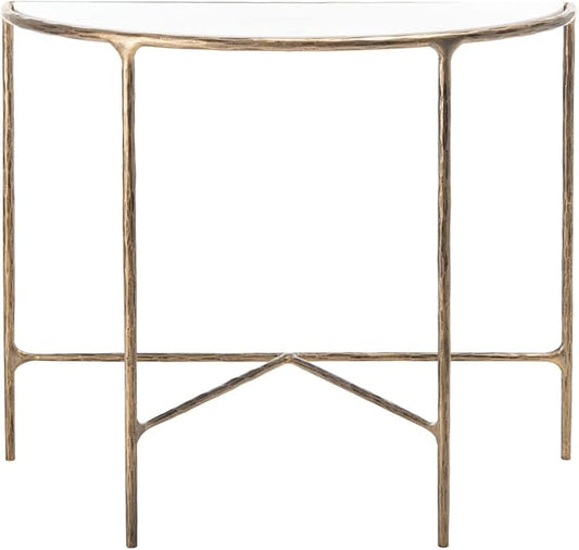 SAFAVIEH Couture Home Collection Jessa Brass Metal/White Marble Top Half Moon Entryway Living Room Console Table (Fully Assembled)