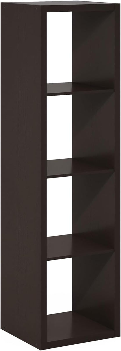 Furinno CUBICLE Book Shelf, 4-Cube Vertical Thick Frame Bookshelf, Horizontally & Vertically Reversible Bookcase with Open Back, 14.6 x 15.9 x 58, for Living Room, Bedroom, Home Office, Black Dark Oak