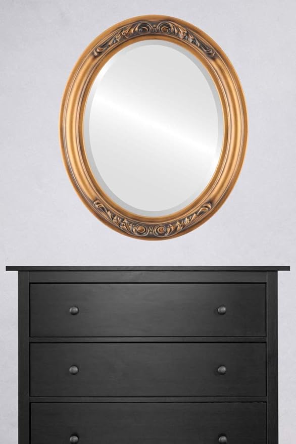 OVALCREST Oval Beveled Wall Mirror for Home Decor - Florence Style - Sunset Gold - 28" x 22"