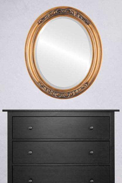 OVALCREST Oval Beveled Wall Mirror for Home Decor - Florence Style - Sunset Gold - 34" x 24"