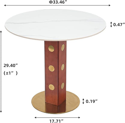 Sintered Stone Office Table and Chair Set - 33.5" Round Table for Small Offices (Red Leg and White Top, 1 Table and 4 Chairs)