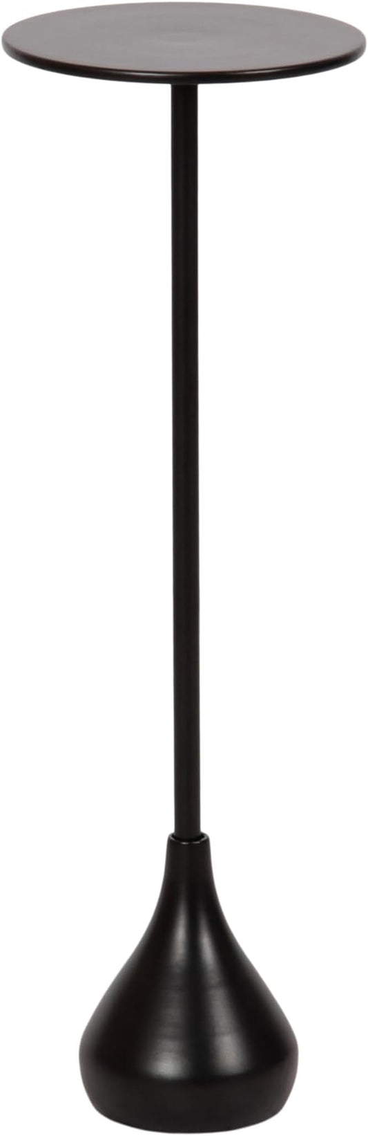Kate and Laurel Hersi Decorative Modern Pedestal Drink Table; 7 x 7 x 20; Black; Cast Aluminum Mini Table with Teardrop Base for Use as Small Plant Stand or Living Room Martini Table