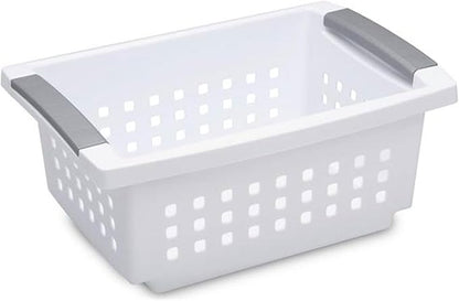 Sterilite 16608008 Small Stacking Basket with Vertical Stacking Functionality and Titanium Accents for Organization in Home or Office, White (16 Pack)