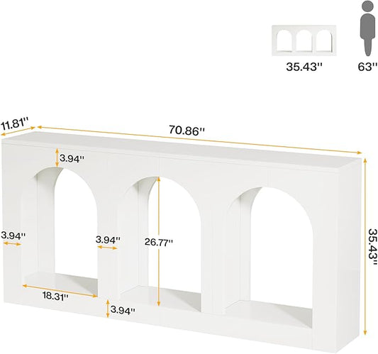 Tribesigns 70.9" White Console Table with Storage, Wood Entryway Entry Table with 3 Arched Shelves for Foyer, Hallway, Living Room, Behind Couch Sofa, Narrow Long
