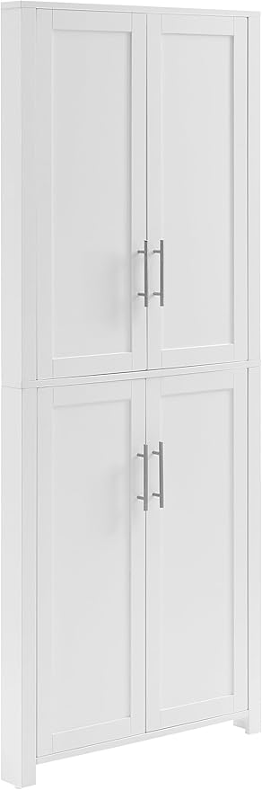 Crosley Furniture Savannah Traditional Corner Pantry Storage Cabinet with Shelves, Kitchen, Dining, Laundry, White