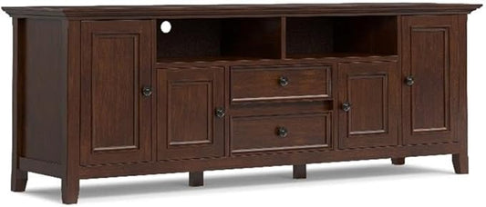 SIMPLIHOME Amherst 72-inch Wide Solid Wood TV Stand in Russet Brown, Transitional-Style Media Console for Living Room with Cable Management and Adjustable Shelves, Fits 80" TVs
