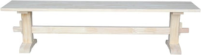 Solid Parawood Trestle Bench Unfinished 72", Kitchen/Dining Furniture, Sturdy & Reliable, Paint or Stain in Any Color, 450 lb Capacity, Entryway, Living Room, Family Room, Breakfast Nook, Unfinished