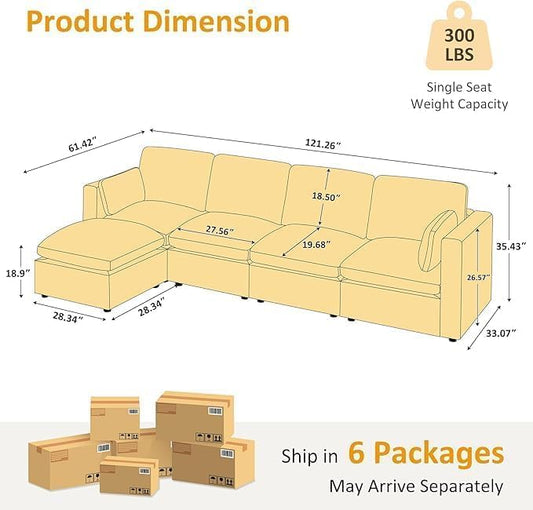 VANOMi Modular Sectional Sofa Convertible Sofa Couch with Ottoman Sectional Sofas for Living Room Small Apartments Gary