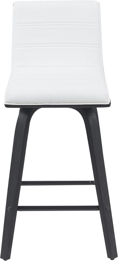 Armen Living Vienna Modern Swivel 26" Counter Height Barstool with White Faux Leather and Black Wood Finish
