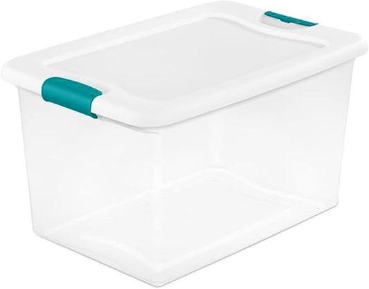 Sterilite Clear Plastic Storage Totes, 6 Pack 64 Quart and 6 Pack 66 Quart Bins with Lids