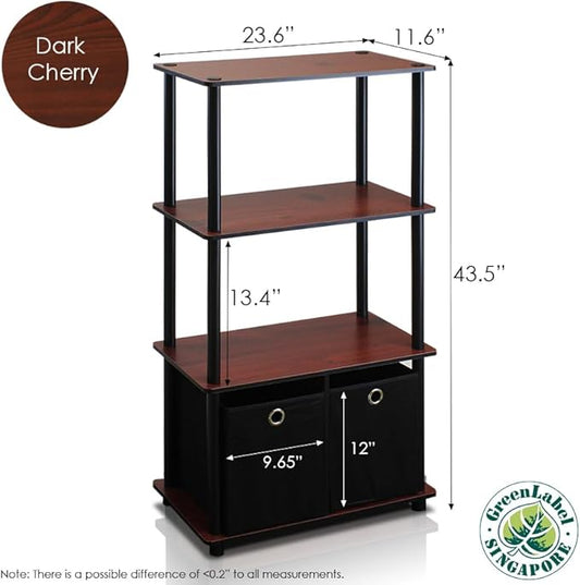 Furinno Go Green 4-Tier Multipurpose Storage Shelf with Bins, Set of 2, Dark Cherry
