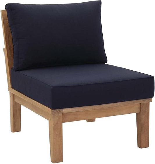 Modway EEI-1821-NAT-NAV-SET Marina Premium Grade A Teak Wood Outdoor Patio Armless Chairs-Set of 2, Natural Navy