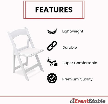 EventStable Titan PRO Resin White Indoor/Outdoor Lightweight Vinyl Padded Folding Chair for Weddings Parties Events - 50 Pack