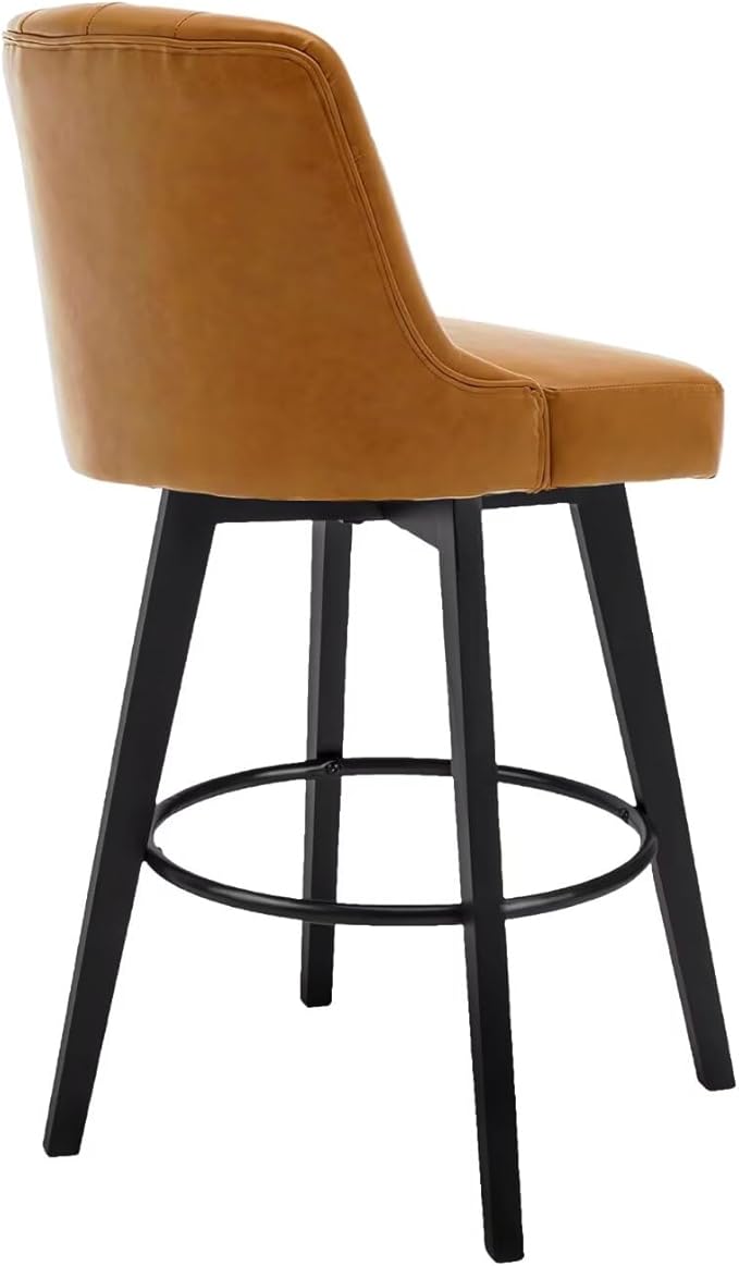 MINCETA Bar Stool, PU Leather Barstool, 26 Inch Upholstered Counter Stool with Low Tufted Back and Footrest, Swivel Counter Height Barstool for Kitchen Island Home Bar Brown