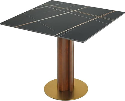Sintered Stone Square Office Table and Chair Set - Meeting Table for Small Offices (Walnut‌ Leg and Black Top, 1 Table and 4 Chairs)