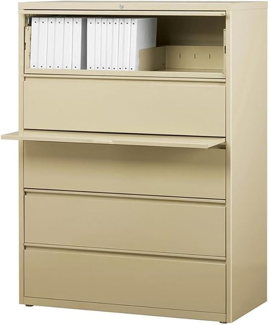 Pemberly Row 42-in Wide Metal 5 Drawer Lateral Filing Cabinet Putty/Beige