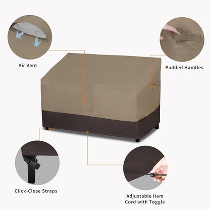 Easy-Going Waterproof Outdoor Loveseat Outdoor Furniture Cover, Heavy Duty 2-Seater Patio Couch Windproof Cover with Air Vent (76Wx40Dx33H inch, Camel/Dark Brown)