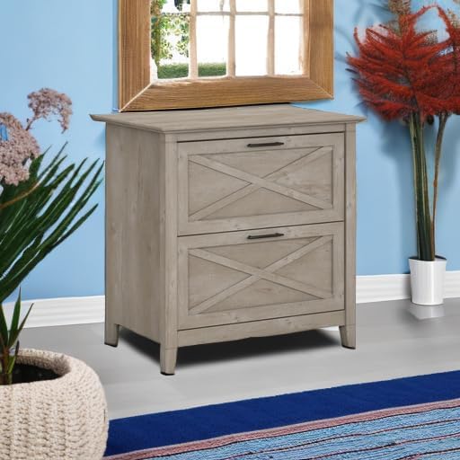 Bush Furniture Key West 2 Drawer Lateral File Cabinet in Washed Gray, Document Storage for Home Office, Accent Chest with Drawers