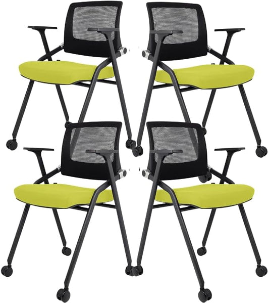 4 Pack Foldable Office Chairs with Wheels, Mesh Back, Arms and Portable - Folding Office Chairs for Conference Room Chair, Office Guest & Reception & Meeting Chair - (Green) 300 lbs.