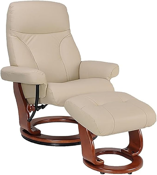 Pemberly Row Stressless Recliner with Ottoman in Taupe Leather, Swivel Recliner Ottoman for Stylish Living Room Comfort