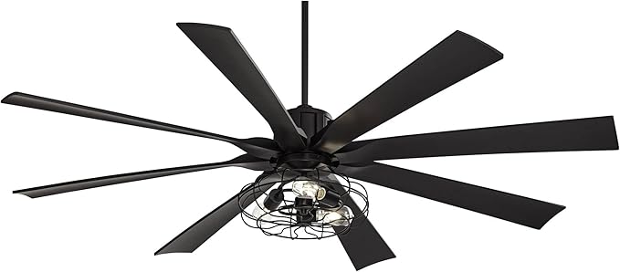 Possini Euro Design 70" Defender Modern Industrial Indoor Ceiling Fan with LED Light Remote Control Matte Black Metal Cage for Living Kitchen House Bedroom Family Dining Home Office Kids Room