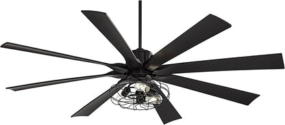 Possini Euro Design 70" Defender Modern Industrial Indoor Ceiling Fan with LED Light Remote Control Matte Black Metal Cage for Living Kitchen House Bedroom Family Dining Home Office Kids Room