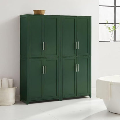 Crosley Furniture Savannah 2-Piece Pantry Storage Cabinet Set with Shelves, Kitchen, Dining, or Laundry Room, Hunter Green