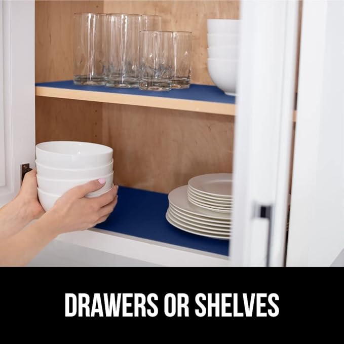 GORILLA GRIP Slip Resistant Drawer and Shelf Liner 2 Pack, Non Adhesive Water Resistant, Easy Clean and Trim, Smooth Surface Liners for Kitchen Cabinet, Shelves, Drawers, Pantry, 20 in x 20 FT, Navy