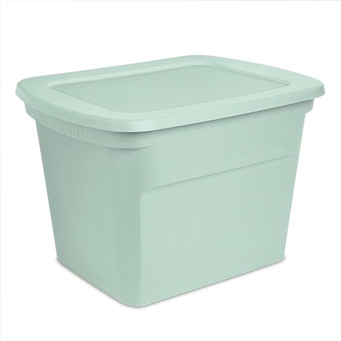 Sterilite 32 Pack Tote, Plastic Stackable Storage Bin Container with Lid, 18 Gallon, Mindful Mint