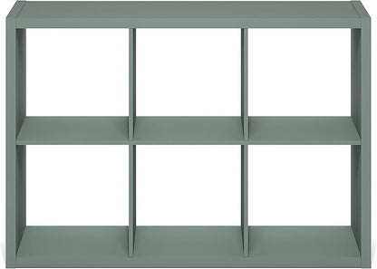 Furinno Cubicle Book Shelf, 6-Cube Thick Frame Bookshelf, Horizontally & Vertically Reversible Bookcase with Open Back, 14.6" x 43.8" x 30", for Living Room, Bedroom, Home Office, Sage Green
