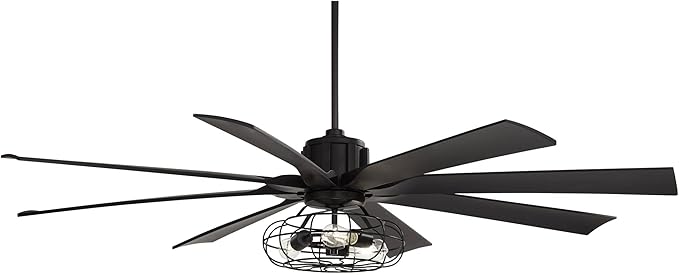 Possini Euro Design 70" Defender Modern Industrial Indoor Ceiling Fan with LED Light Remote Control Matte Black Metal Cage for Living Kitchen House Bedroom Family Dining Home Office Kids Room