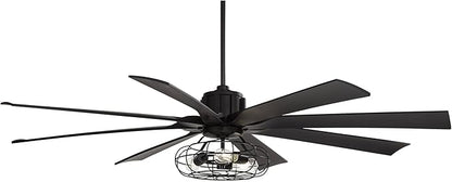 Possini Euro Design 70" Defender Modern Industrial Indoor Ceiling Fan with LED Light Remote Control Matte Black Metal Cage for Living Kitchen House Bedroom Family Dining Home Office Kids Room