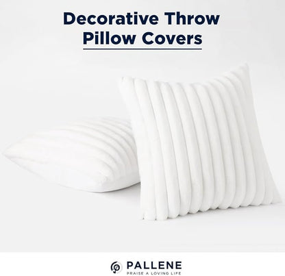 Pallene Faux Fur Plush Throw Pillow Covers 24x24 Set of 2, Luxury Soft Fluffy Striped Decorative Pillow Covers for Sofa, Couch, Living Room, White