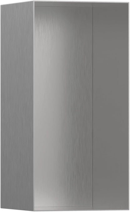hansgrohe XtraStoris Minimalistic Recessed Wall Niche with Open Frame 12"x 6"x 5.5" in Brushed Stainless Steel, 56076800