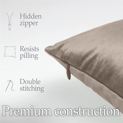 lalaLOOM Velvet Throw Pillow Covers, Set of 2, 20x20 Decorative Square Pillows Home Decor, Soft Accent Cases, Silky Machine Washable Pillowcases for Sofa, Couch, Bedroom, Living Room, Taupe