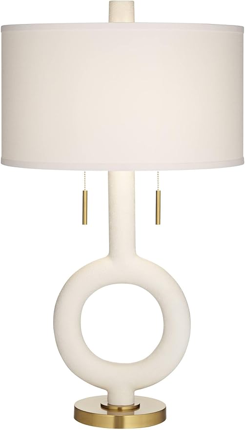 Possini Euro Design Athena 30 3/4" Tall Open Circle Large Mid Century Modern End Table Sculptural Lamp Pull Chain White Finish White Shade Living Room Bedroom Bedside Nightstand House Office Home