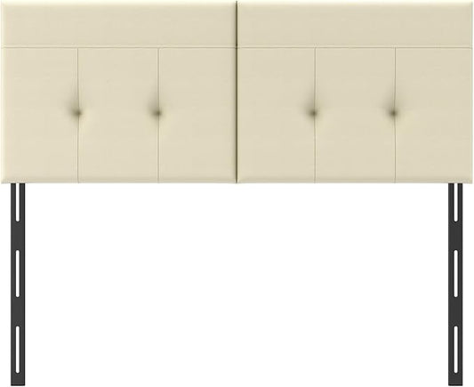 King Headboard Only with Adjustable Metal Legs, Faux Leather Upholstered Headboard King Size, Modern Stylish Headboard with Sunken Dot Design, Sturdy Bed Headboard for Bedroom, Beige