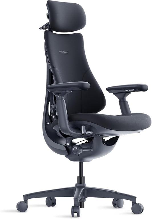 LiberNovo Dynamic Ergonomic Office Chair - Comfy Adjustable Desk Chair with Adaptive Lumbar Support, 160° Recline & Built-in Spine Stretch for Back Comfort, Home Office Long Hours Use, Black+48cm
