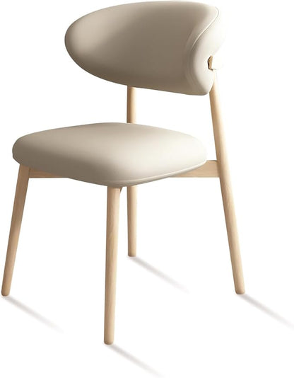 Upholstered Dining Chairs Set of 2,Mid Century Modern Kitchen Chairs with Back and Wood Frame,Faux Leather Dinner Chairs (Light Khaki + Original Wood Legs, Set of 2)