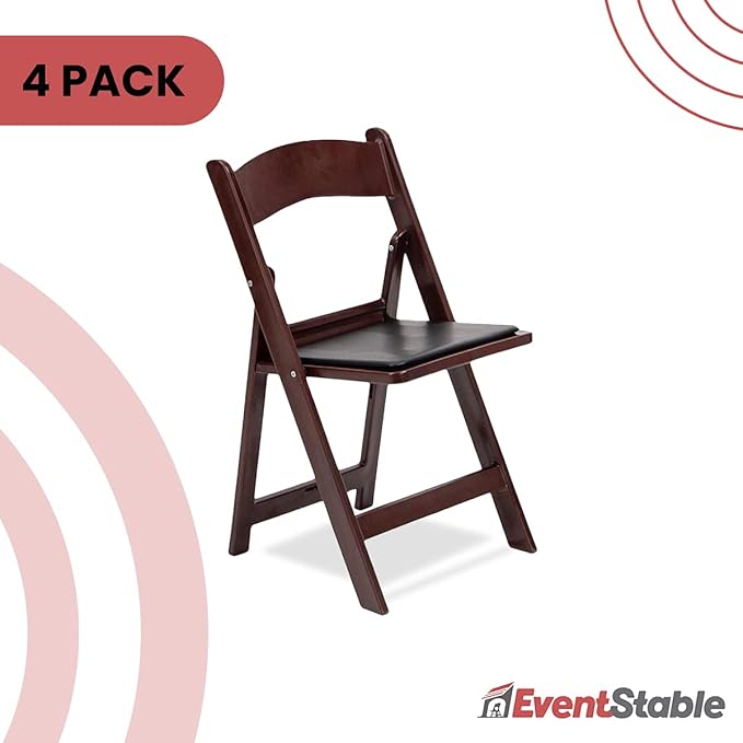 EventStable Titan PRO Resin Folding Chair - Mahogany Indoor/Outdoor Lightweight Folding Chair with Vinyl Padded for Weddings Parties Events - 4 Pack